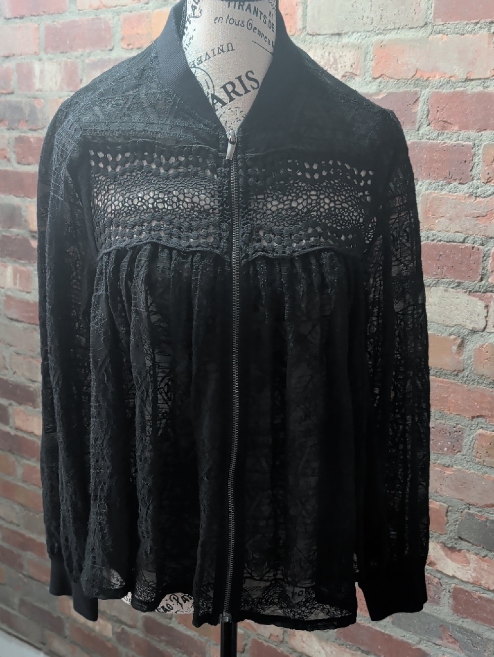 Zara Black Lace Baby Doll Bomber Jacket